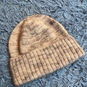 COS Two-Tone Beige Knitted Wool Alpaca Beanie Hat